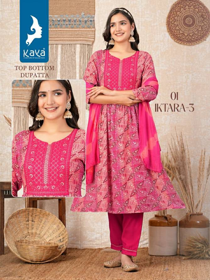 Iktara 3 By Kaya Rayon Printed Kurti With Bottom Dupatta Wholesale Price In Surat